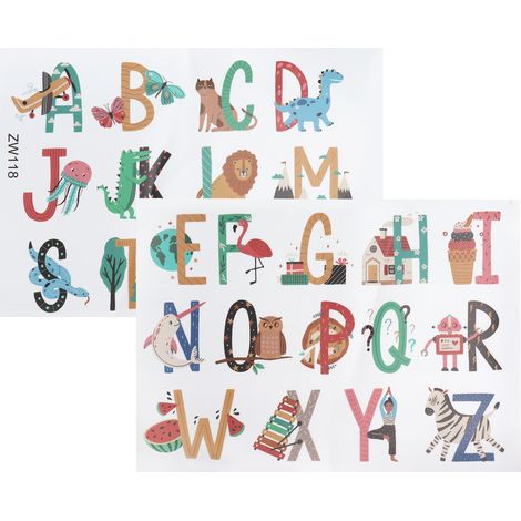 Wandaufkleber mit englischen Buchstaben, Tieren und Pflanzen zur Dekoration eines Kinderzimmers (1/5)