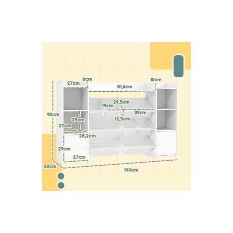Meuble de rangement enfant blanc avec 8 bacs amovibles pour jouets et livres, idéal pour chambre, salle de jeux et école (1/5)