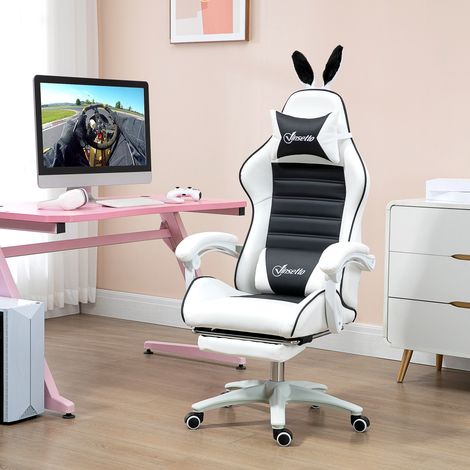 Silla Gaming Profesional de Cuero PU con Altura Ajustable Inclinable 135° Reposacabezas 65x63x136-142 cm Negro y Blanco (1/5)