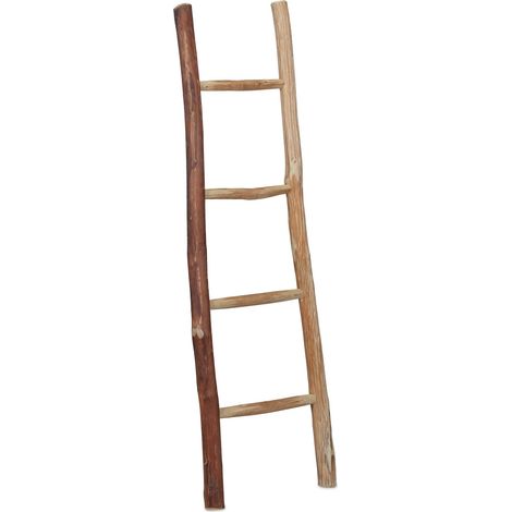 Echelle porte-serviettes décorative 4 barreaux multifonctionnelle intérieure extérieure en bois châtaignier (1/4)