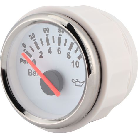 Manomètre d'huile 2 pouces 0-10 bar 145 psi, cadran rétroéclairé LED, pour auto, moto, bateau, camion, 12 V/24 V, cadran blanc, cadre argenté (1/5)