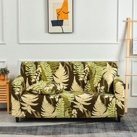 Housse de Canapé Extensible 2 Place Couverture Canapé avec Accoudoirs, feuille, marron, vert[SFT42] (1/4)