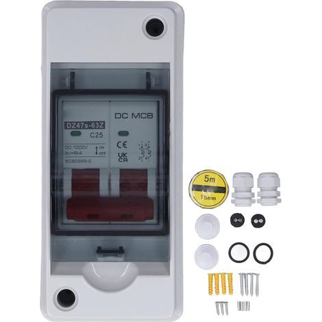 IP65 Waterproof Solar Circuit Breaker Miniature DC Circuit Breaker 2P 1000V 25A 6KA Solar DC Circuit Breaker DIN Rail DC Disconnect Switch for Photovoltaic PV Disconnect Switch (1/5)