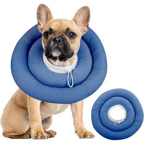 Collier de convalescence pour chien - Cône souple imperméable post-chirurgie - Alternative confortable à la collerette - Ajustable - Anti-léchage - Bleu marine - Taille L - Protection animaux (1/5)