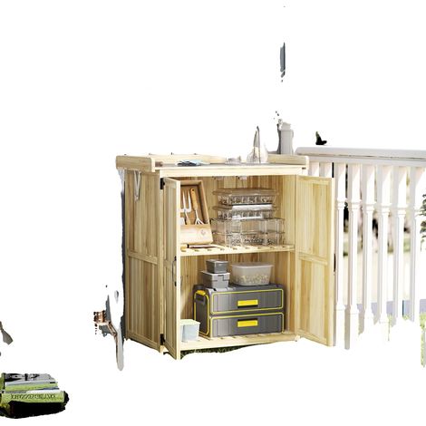 Caseta de jardín, construcción de madera natural, amplio espacio de almacenamiento, madera natural. (1/5)