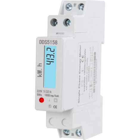 Compteurs Energie, Compteur d'énergie kWh Monophasé Compteur Electrique Consommation Numérique LCD avec Rétro-éclairage 1P 5(32) A 220V (1/5)