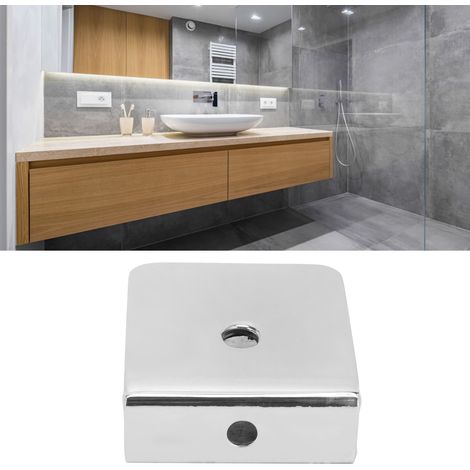 Mampara de ducha fija de cristal fabricada en acero inoxidable 304 (45 x 48 mm, 8–12 mm de espesor) con tira protectora – Clip de seguridad robusto (1/5)