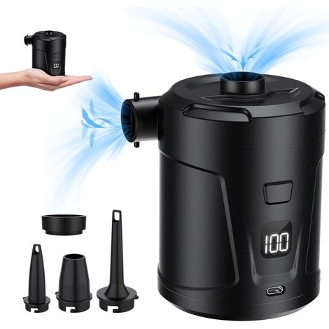 Electric Air Pump, Electric Inflator with 4 Air Nozzles, Rapid Inflator for Inflatable Pool, Bed Mattress, Camping, Vacuum Bag