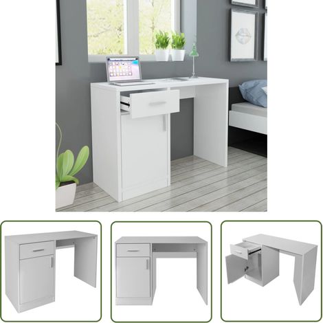 The Living Store Schreibtisch mit Schublade und Schrank Weiß 100x40x73 cm - Schreibtisch - Weißer Schreibtisch - Moderner Schreibtisch - Bürostuhl - Home Office (1/5)