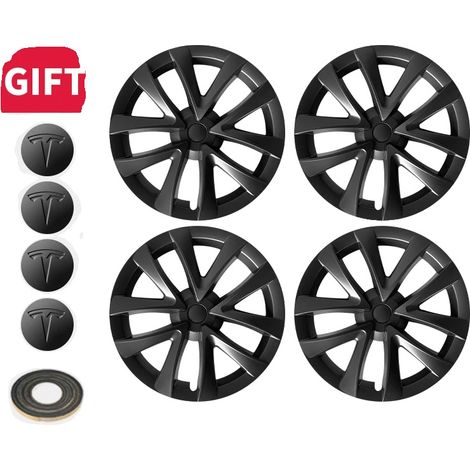 Capuchon de roue, design de 18 pouces, couverture complète de jante, Noir Mattle, Tesla, Modèle 3 18 pouces (1/2)