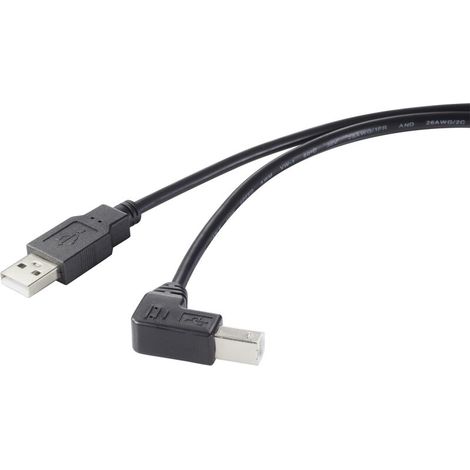 Câble USB 2.0 droit à angle droit (90° vers le bas), connecteur USB-A mâle vers USB-B mâle, longueur 0,5 m, noir – pour imprimantes, scanners et périphériques industriels