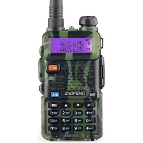 Baofeng UV-5R Talkie-walkie FM radio VHF/UHF avec double bande, affichage, veille et horloge intégrée (Casque ajouté, Camouflage) (1/4)