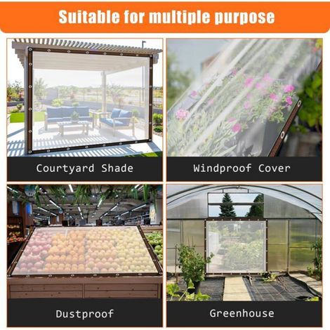 Bâche en polyéthylène imperméable et résistante à la pluie – Transparente, épaisse et durable – Avec anneaux tous les 1 mètre – Di (1/4)
