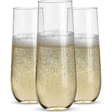 24 flûtes à champagne sans pied en plastique - Verres à champagne transparents incassables de 25 cl pour trinquer (1/5)