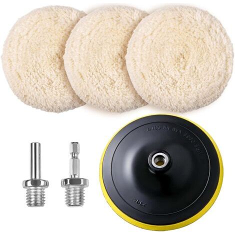 3 pièces de tampons de polissage en laine de 7 pouces et roue de polissage pour perceuse avec adaptateur M14 et disque adhésif