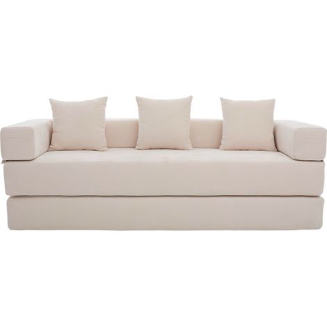 Sofá modular de chenilla beige con bolsillos laterales y base antideslizante (1/5)