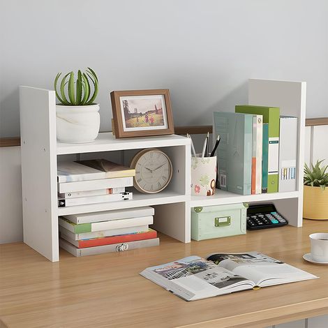 White Adjustable Desktop Storage Rack (1/5)