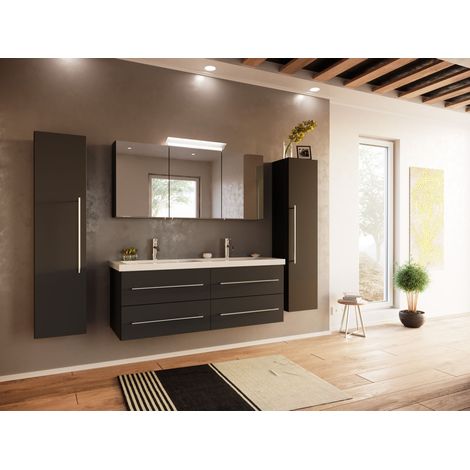 Badmöbelset Persepolis XL 4-teilig Spiegelschrank 2x Hochschrank grafit (1/5)