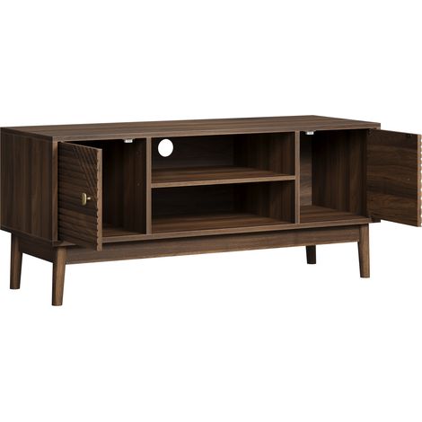 Meuble TV 110 cm, meuble TV moderne de style mid-century pour téléviseurs 32/45 pouces, centre de divertissement avec rangement, console multimédia pour salon et chambre, noyer (1/5)