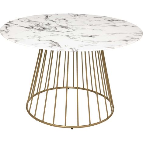 Pegane – Table de salle à manger ronde en verre trempé effet marbre – Diamètre 120 cm – Hauteur 75 cm – Structure en fer conique – Montage facile (1/4)