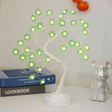 LED-Nachtlicht Baum mit grünen Kupferdrähten, Fernbedienung und doppelte Stromversorgung USB/Batterien, Innendekoration für Wohnzimmer und Schlafzimmer