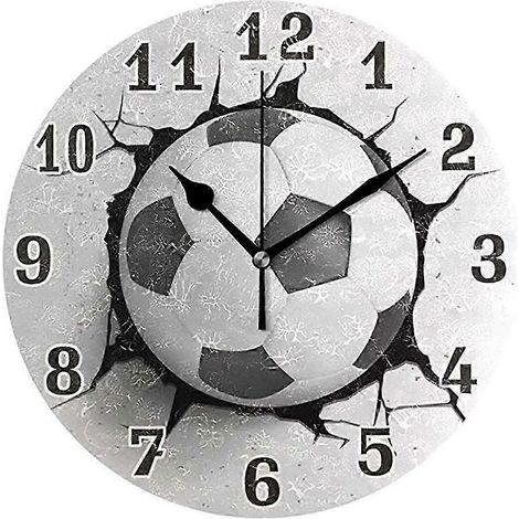 Horloge murale ronde de 30 cm (12 pouces) avec motif de fissure de ballon de football, silencieuse, à quartz, pour chambre ou salon. (1/5)