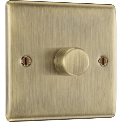 Dimmer switch, Antique brass finish, 2-way switching, Raised profile, Rounded edges, For indoor lighting (1/5)