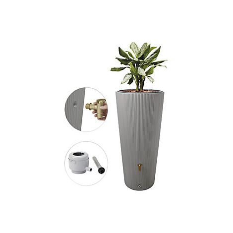 4rain VASO 2in1 DECOR serbatoio per pioggia 220 litri grigio zinco incl. rubinetto in plastica e raccordo pluviale (1/2)