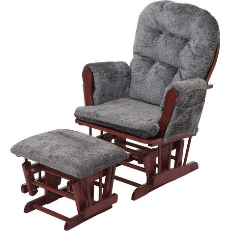 [NEUWERTIG] Relaxsessel HHG-009, Schaukelstuhl Schwingstuhl mit Hocker Stoff Chenille (465g/m²) Öko-Tex dunkelgrau, Gestell dunkel