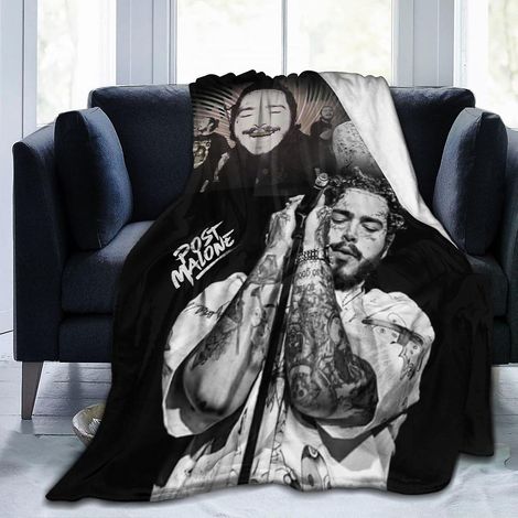 Couverture en flanelle ultra douce à imprimé 3D Post Malone Plaid Singer, idéale pour canapé, lit ou fauteuil. (1/5)