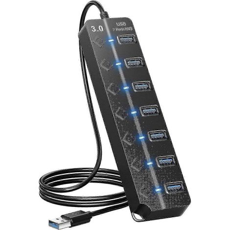 Hub USB 7 ports, répartiteur, adaptateur USB 3.0, adaptateur USB multiports avec ses (1/4)