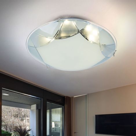 Plafonnier LED en verre moderne pour salon, éclairage de plafond chromé, éclairage de couloir, blanc, nickel mat, opale, 1 LED 8 W, 640 lm, blanc chaud, diamètre 25 cm (1/5)