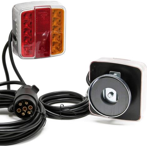 Feux arrière LED – avec Aimant et Fiche à 7 Broches – 12 V, E11 – Éclairage Remorque Camion Plaque d’immatriculation – Sécurité routière