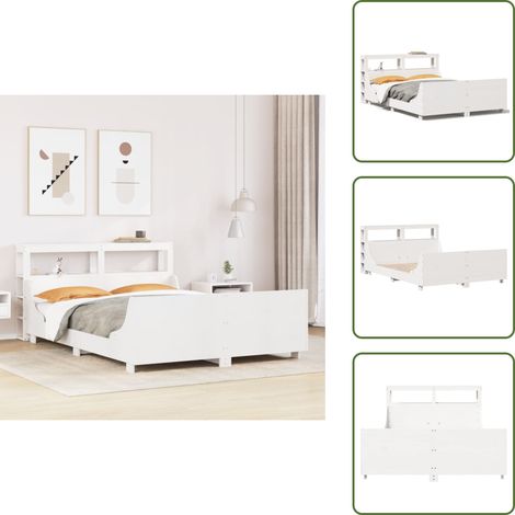 The Living Store Letto senza Materasso Bianco 150x200 cm Legno Massello di Pino - Testiera letto