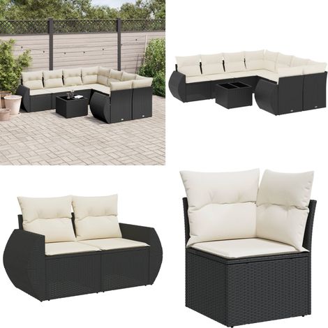 9-tlg. Garten-Sofagarnitur mit Kissen Schwarz Poly Rattan - Gartenmöbel - Outdoor Möbel - Rattan Gartenset - Lounge Set - Esstisch - Home & Living (1/5)