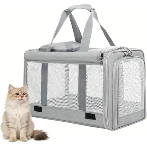 Sac à dos de transport pour chat avec rangement - Sac de transport pour animaux de compagnie - Pour randonnée, camping, visites chez le vétérinaire, utilisation intérieure et extérieure avec fenêtres (1/5)