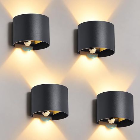 GBLY LED Außenwandleuchten 4er Set je 6W mit Bewegungsmelder Wasserdicht IP54 Zylindrisches Design Schwarz Einstellbarer Abstrahlwinkel Warmweißes Licht 3000K Geeignet für Eingänge Gärten Patios und G (1/5)