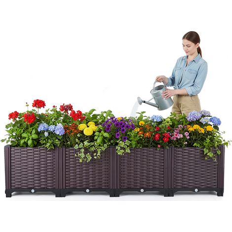 Grand bac de plantation 111×37×34,5 cm – jardinière facile à monter – pour fleurs et plantes de jardin