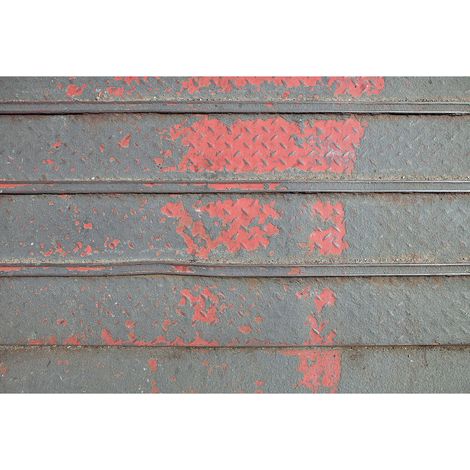 Papier peint panoramique gris & rouge | Tapisserie panoramique style industriel béton & métal | Papier peint panoramique chambre ado - 270 x 400 cm (4 pièces) (1/2)