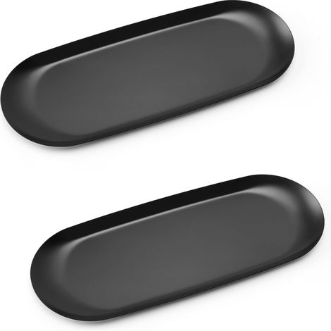 Lot de 2 plateaux à bijoux ovales en acier inoxydable - Plateau décoratif pour cosmétiques, clés, bijoux, bougies - Noir (1/5)