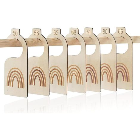 Kindfiber OÜ-Cintres en bois, lot de 7, séparateurs de taille (50–86 cm), motif arc-en-ciel, cintres pour nouveau-nés et tout-petits (1/5)