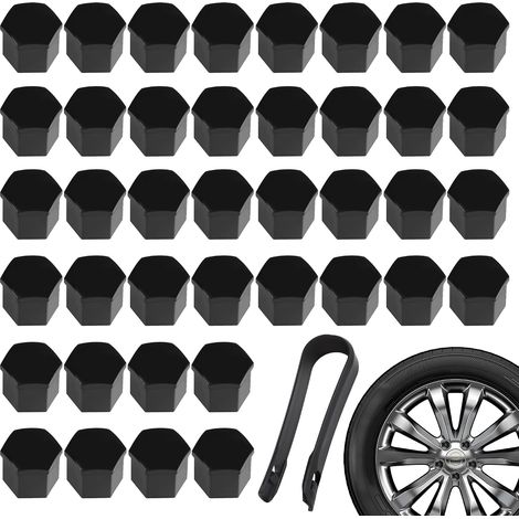 40 Pièces Cache Ecrou de Roue 19mm,Capuchons d'écrou de Boulon de Roue Cache-écrous de Pneu Hexagonaux avec Ensemble d'outils de Démontage pour Voitures (Noir) (1/5)
