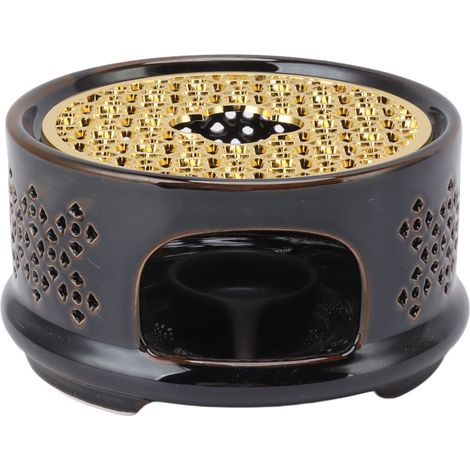 Chauffe-théière/cafetière en céramique avec couvercle cuillère et porte-bougie, marron (1/5)
