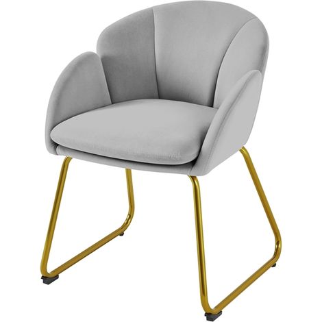 Yaheetech – Fauteuil relax en velours polyester gris – Chaise d'appoint en forme de fleur – Pieds en métal doré – Dimensions 55x60x76cm