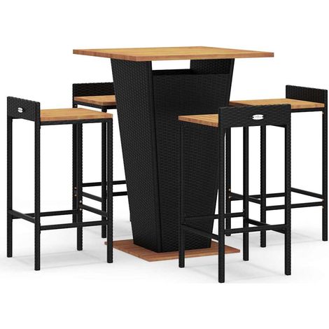 Maison Exclusive - Set Bar Giardino 5 pz Nero Polyrattan e Legno Massello Acacia (1/5)