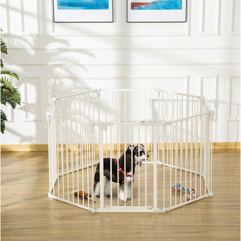 Recinto pieghevole per cuccioli a 8 pannelli con porta, 482,5 x 76 cm, bianco OKMYHOME (1/5)