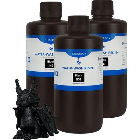 Resina per stampa 3D, facile da pulire, ecologica, nera, 3 kg (1/2)