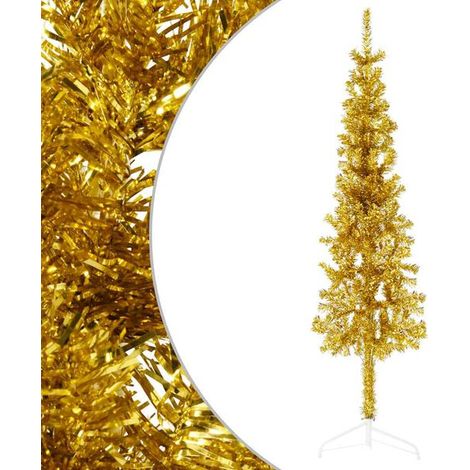 Demi Sapin de Noël Artificiel mince avec support Doré 120 cm, Décoration de Noël (1/5)