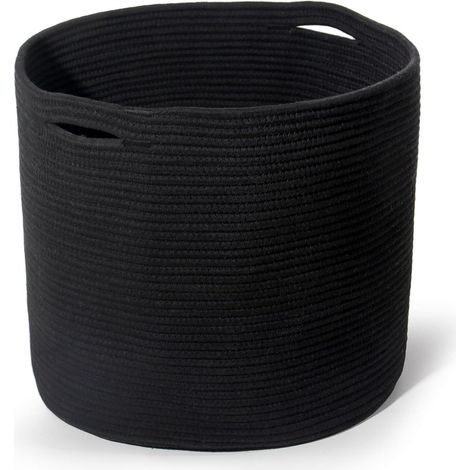 Wäschekorb Baumwolle Geflochten Griffe 39L D40 H34cm Schwarz-d40h34 (1/5)