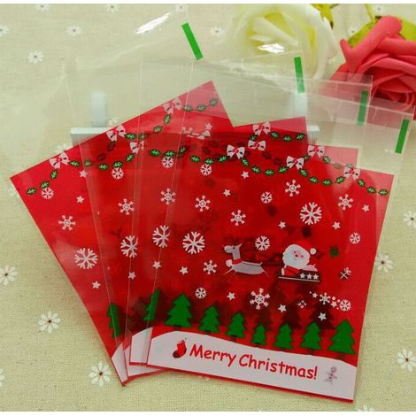 Altre decorazioni natalizie, 100 pezzi 10x10 sacchetti autoadesivi per imballaggio natalizio, sacchetti di Natale, sacchetti di caramelle, sacchetti di macaron, sacchetti di sapone fatti a mano, sacch